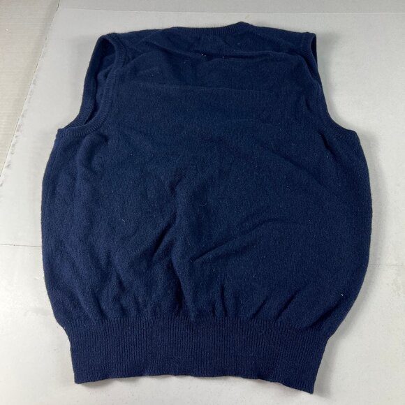 VTG Roots Lambs Wool Sweater Vest Men's Fits Medium Dark Blue Sleeveless Tag 42 - Picture 5 of 9